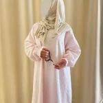 Light Pink Prayer Dress for Women, Handmade from 100% Cotton, Floral Embroidery