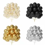 36pcs Gold Silver Metal and Black Confetti Balloon