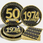 Golden Memories: 50th Black Gold Birthday Disposable Tableware Set