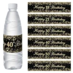 Black Gold Birthday Bottle Stickers