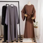 Muslim Abayas With Belt Loose Kaftans Prayer Dress