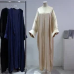 Muslim Abaya Kaftan with Smocked Sleeves