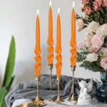 Set of 4 Decorative Spiral Taper Candles: Green & Red Dinner Candlesticks