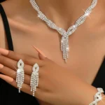 Elegant 4-Piece Women's Jewelry Set: Rhinestone Inlaid Necklaces, Earrings, Bracelets