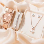 6-Piece Luxury Women's Watch and Jewellery Set: Rhinestone Fashion Wristwatch with Matching Accessories