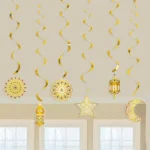 EID Mubarak Decoration Swirl Banner: Star Moon Ceiling Hanging Ornaments