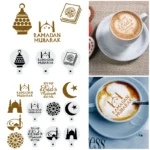 8pcs/set Eid Mubarak Coffee Spray Stencils: Cookie Biscuit Cake Decorating Tools
