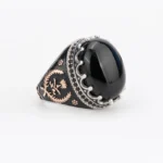 Sterling Silver Men's Ring with Black Natural Agate Stone