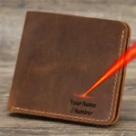Crazy Horse Leather Wallet for Men: Vintage Short Wallet, Customizable with Names
