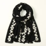 Embroidery Floral Long Scarf Hijab: Cotton Shawl for Women