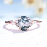 Oval Natural Moss Agate Gemstone Ring
