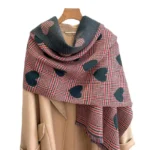 Loving Heart Pashmina Shawl: Double-Sided Heart Plaid Jacquard Scarf Wrap