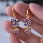 Luxury Gold Flower Drop Earrings: Multicolor Cubic Zirconia Inlay