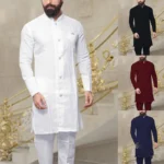 Traditional Muslim Men's Shalwar Kameez: Long-Length Solid-Colored Attire