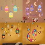 Ramadan Kareem Wall Stickers: Colorful Lantern Moon Star Wall Decor