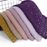 Plain Diamond Beads Bubble Chiffon Instant Hijab Shawl
