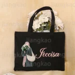 Personalized Hijabi Girl Tote Bag: Custom Name Canvas Travel Bag