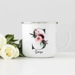 Personalized Enamel Coffee Mug: Custom Cup with Initial Name