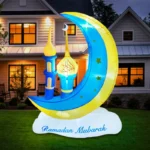 Ramadan Mubarak Inflatable Moon Decoration: Illuminated Blow-Up Decor
