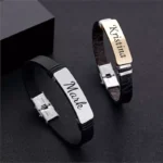 Personalised Engraved Leather Bangle & Bracelet