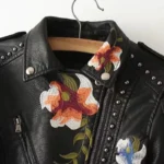 Edgy Leather Embroidered Rivet Coat