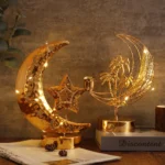Shiny Metal Gold Moon Shape Lights: Hollow Pattern Ramadan Decorations Lamp