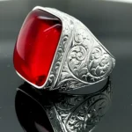 Handmade Natural Ruby Stone Ottoman Style Men's Ring