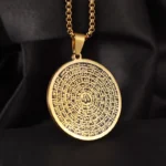 Stainless Steel Medal Necklace with Engraved Islamic Verse Pendan