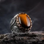 Turkish Handmade Spiral Engraved Tiger Eye Stone Ring