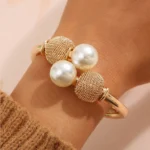 Vintage Geometric Open Bracelet: Hyperbole Charm Pearl Ball Cuff Bracelet