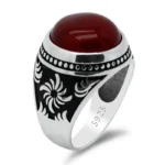 925 Sterling Silver Whirlwind Design Ring with Red Agate Stone
