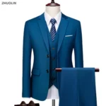 3-Piece Men's Suit Set: Business Formal Wear with Blazers, Vest, and Pants